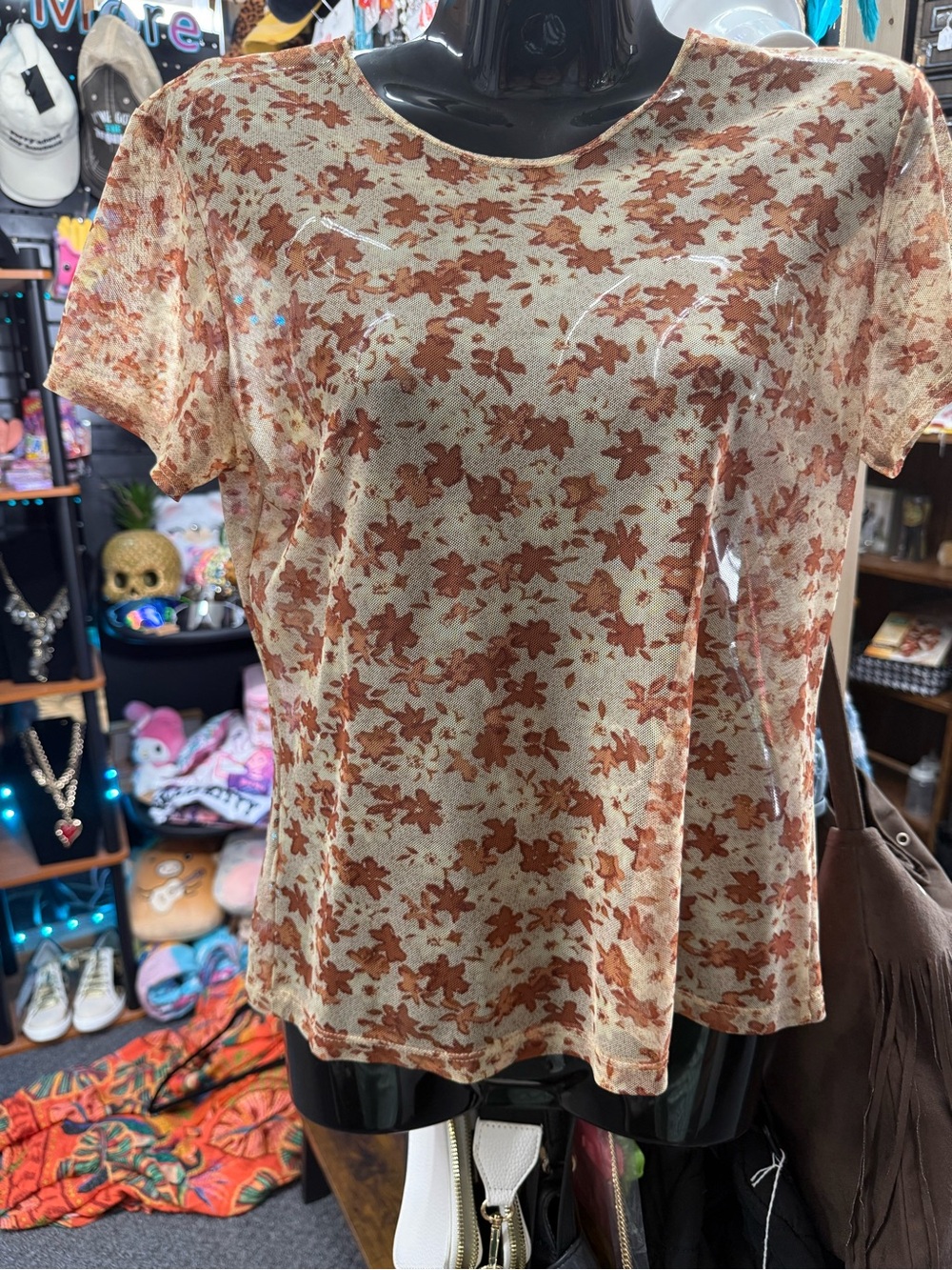 The Limited American beautiful rust and red leaves mesh top